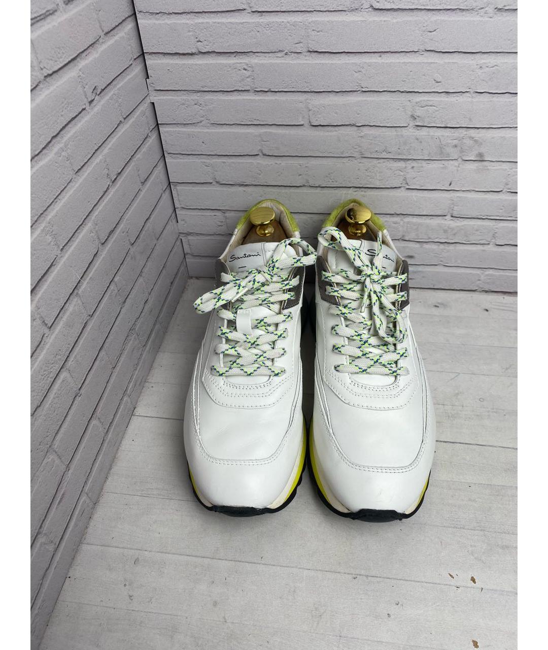 SANTONI Белые кожаные кроссовки, фото 2