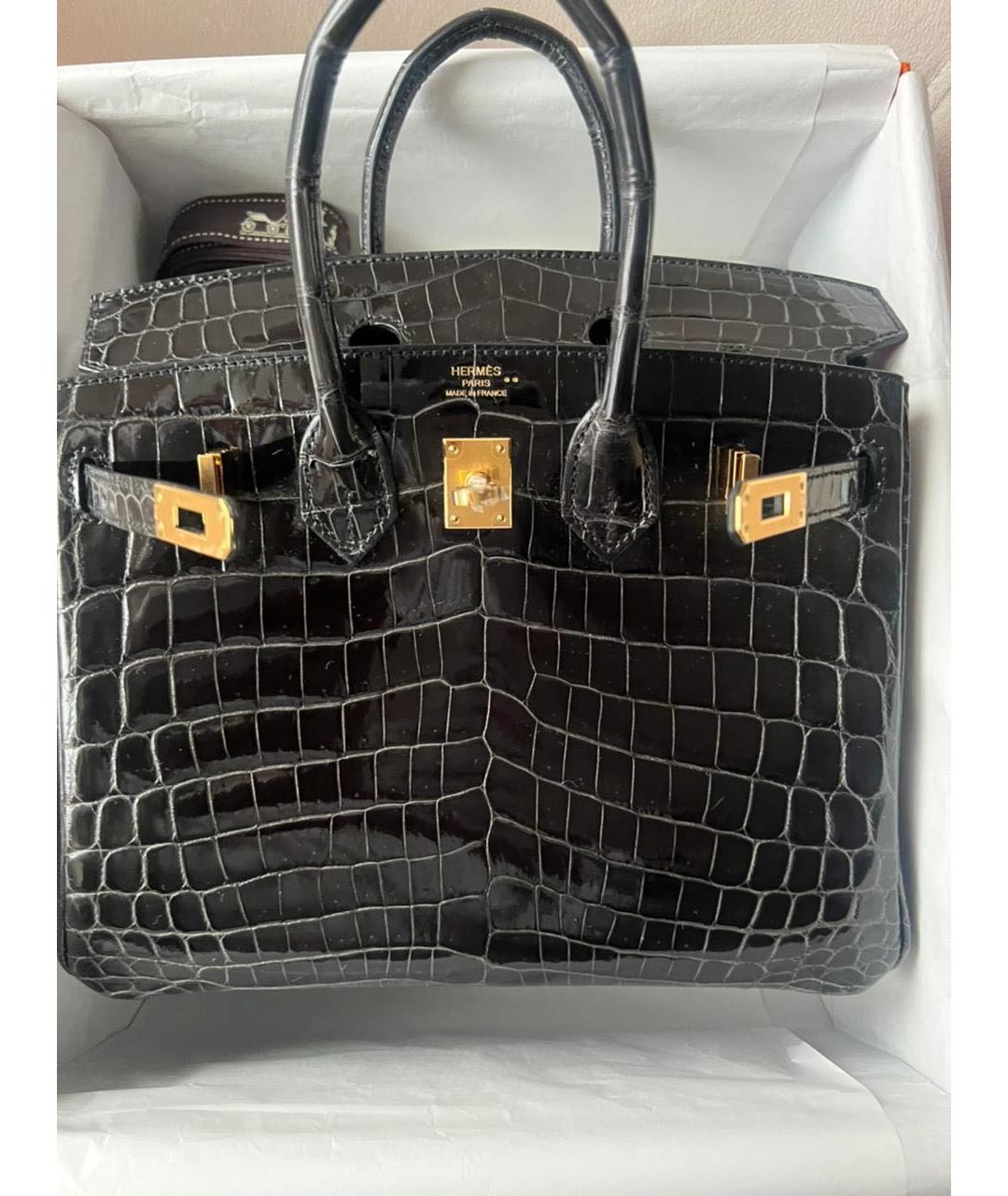 HERMES Черная сумка с короткими ручками из экзотической кожи, фото 2