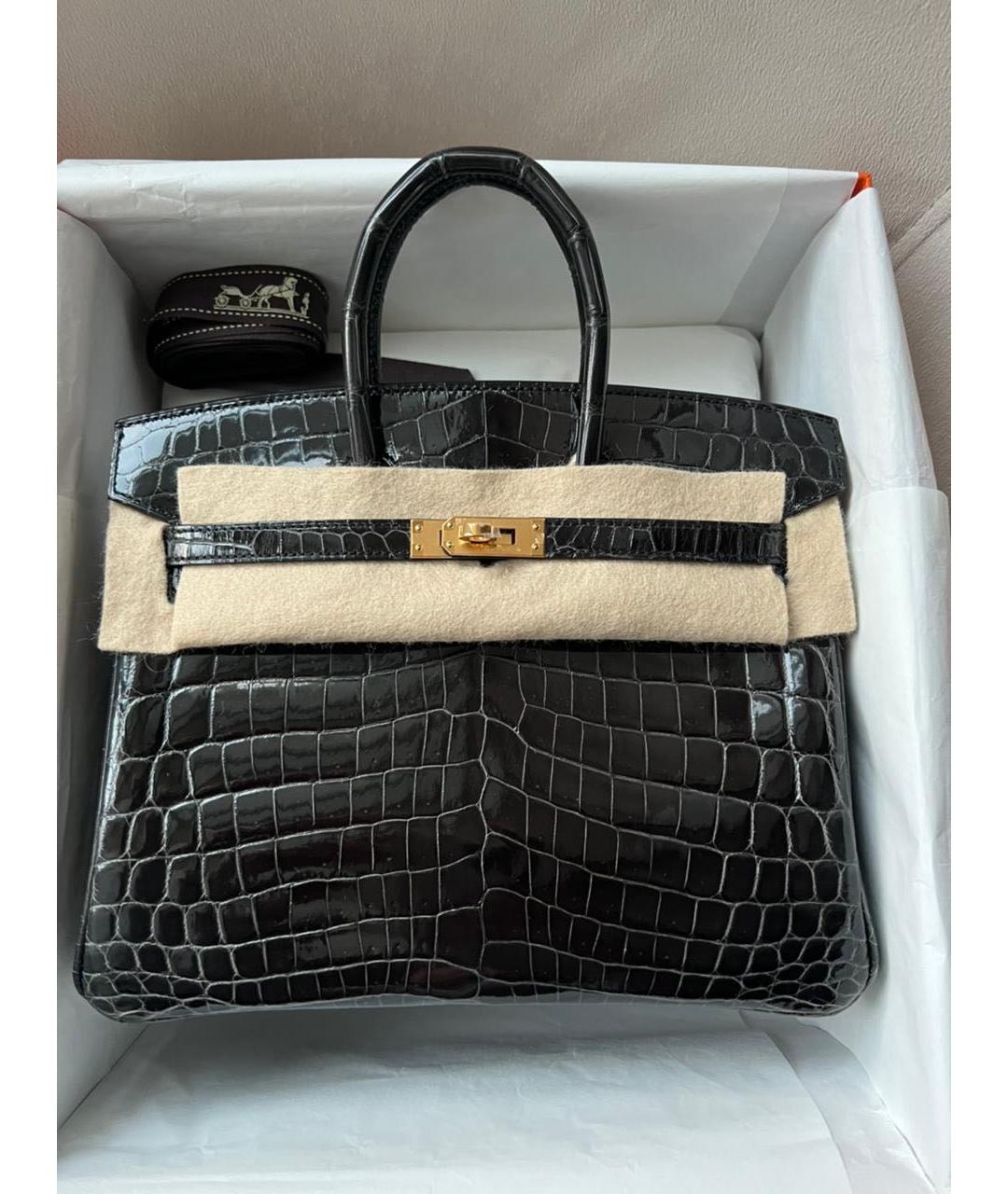 HERMES Черная сумка с короткими ручками из экзотической кожи, фото 1