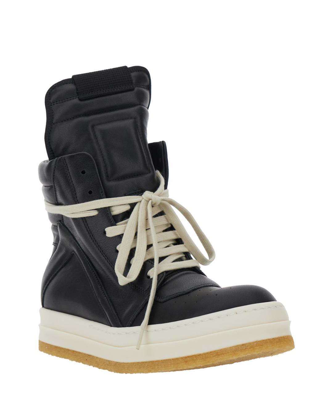 RICK OWENS Черные кожаные кроссовки, фото 2