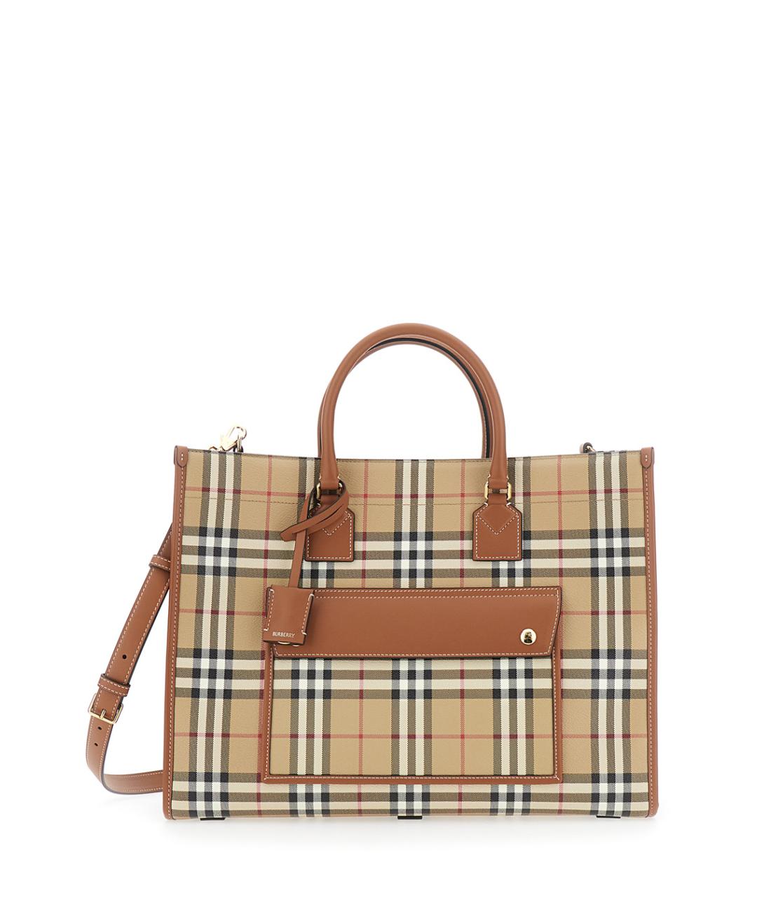 BURBERRY Бежевая сумка тоут из искусственной кожи, фото 1