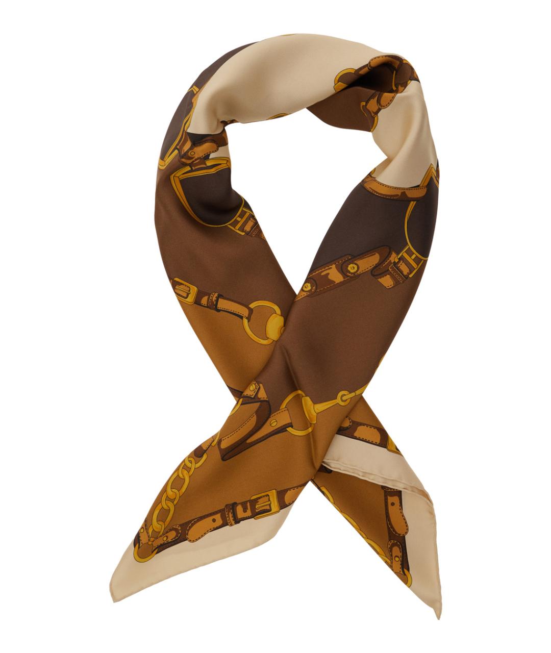 GUCCI Бежевый шелковый шарф, фото 2