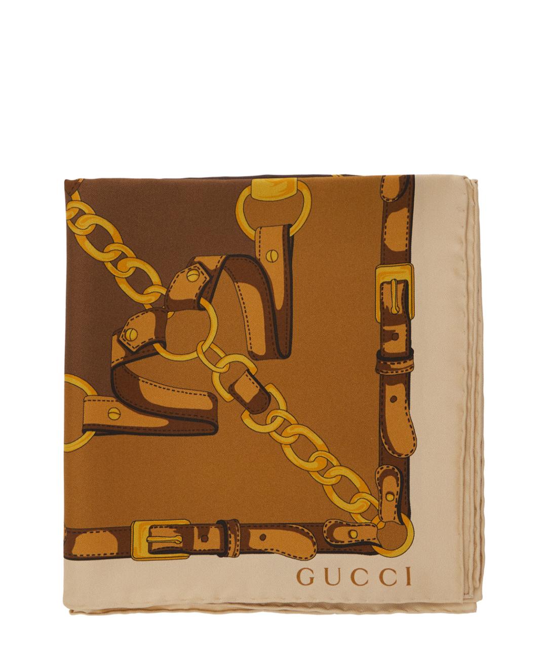 GUCCI Бежевый шелковый шарф, фото 1