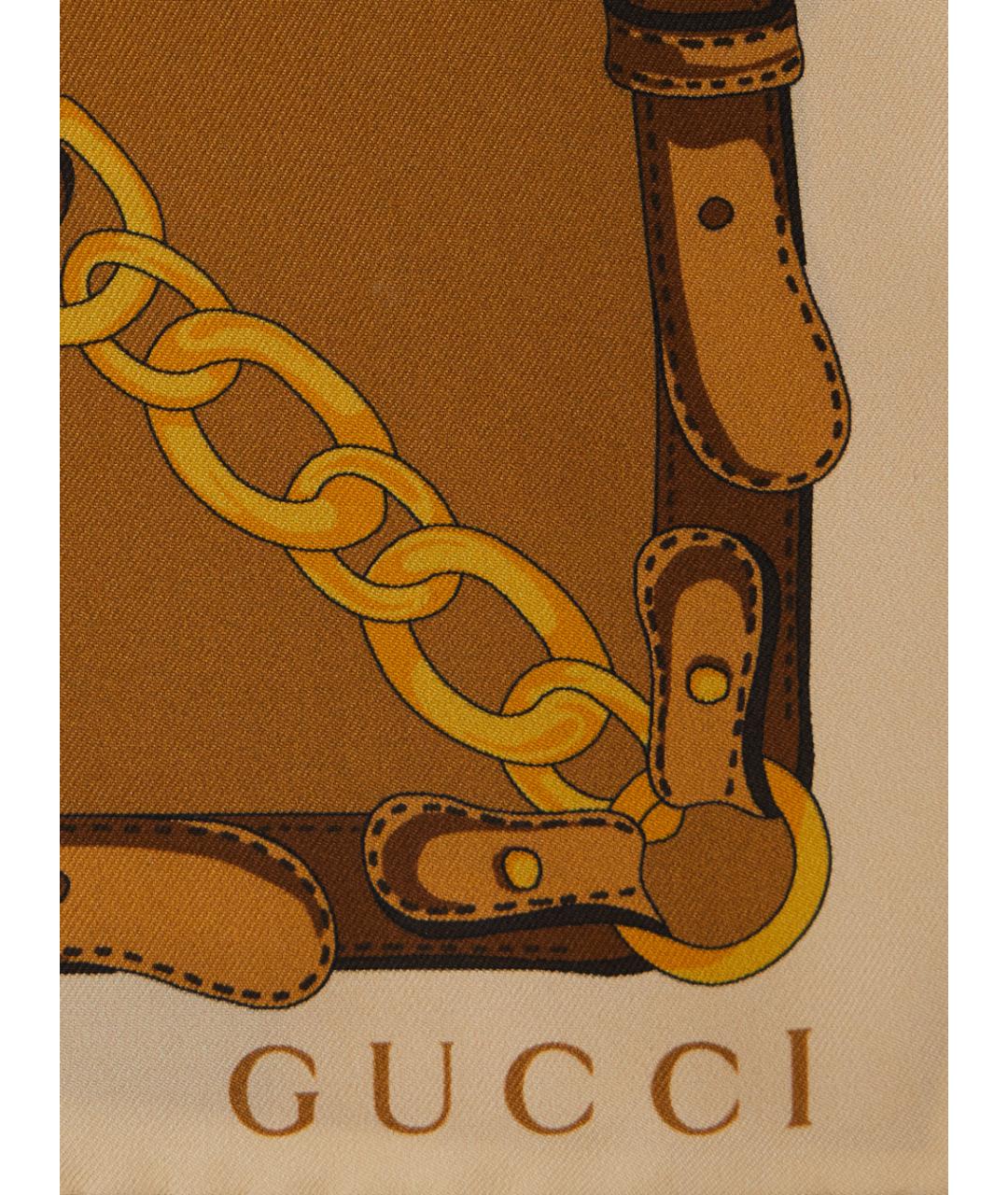 GUCCI Бежевый шелковый шарф, фото 3