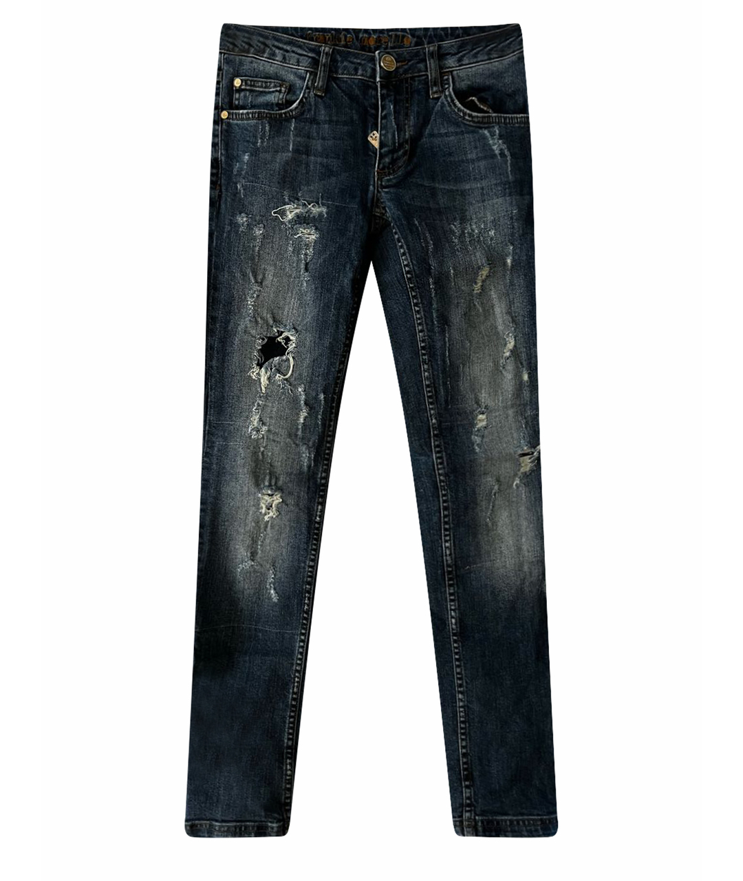 FRANKIE MORELLO Темно-синие хлопко-эластановые джинсы слим, фото 1