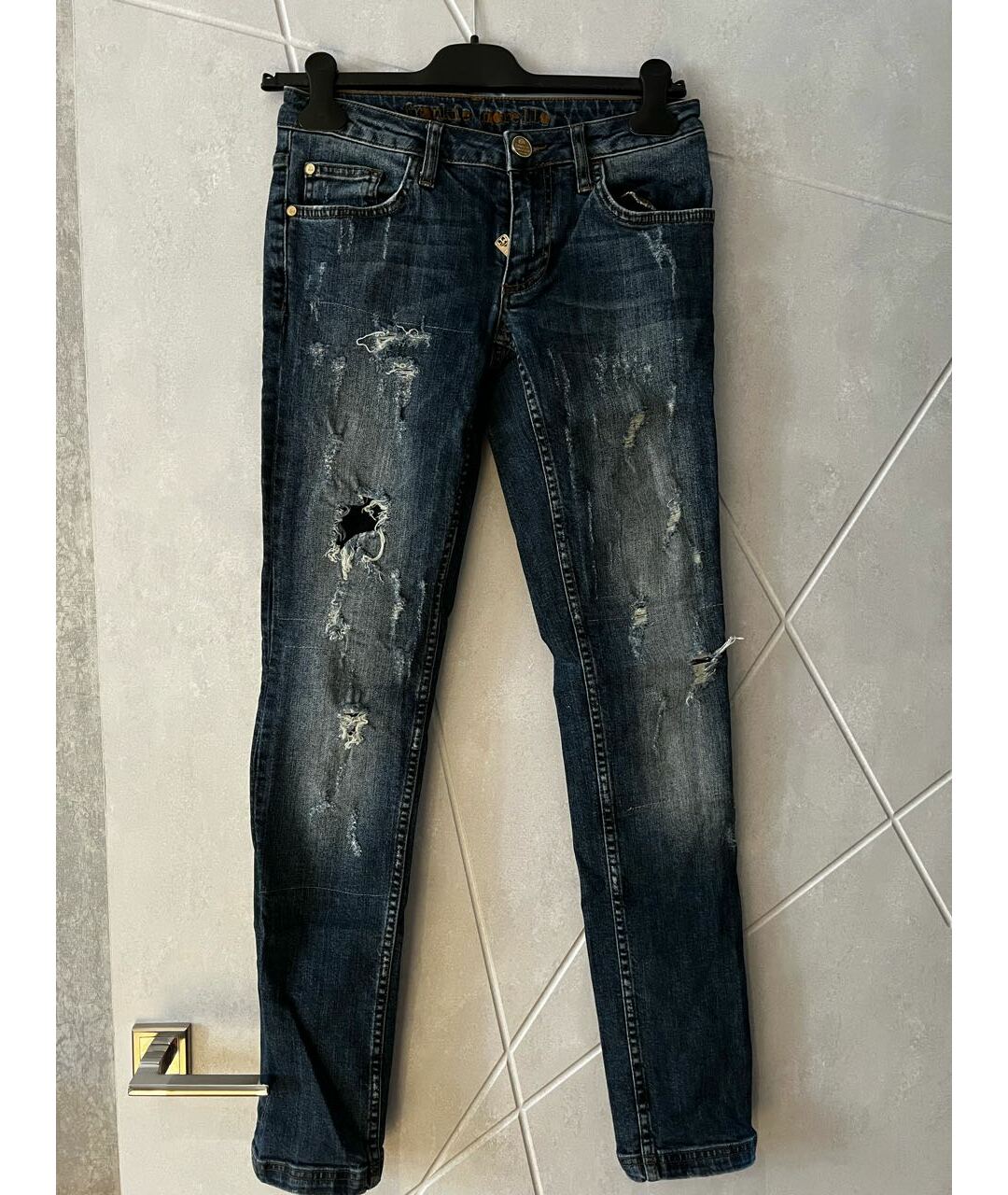 FRANKIE MORELLO Темно-синие хлопко-эластановые джинсы слим, фото 4