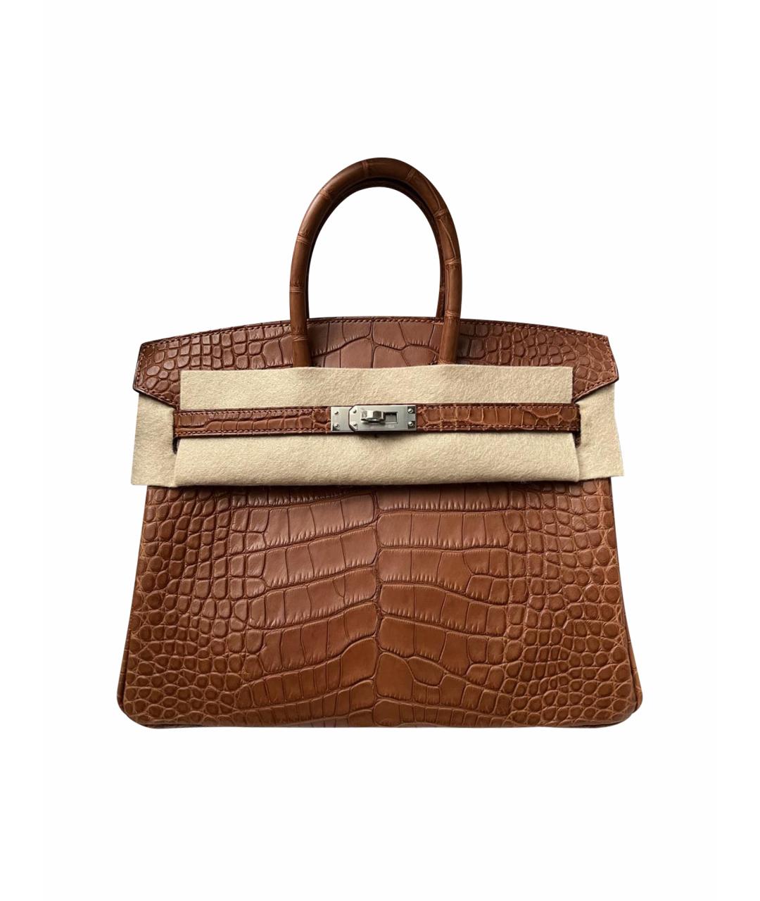 HERMES Коричневая сумка с короткими ручками из экзотической кожи, фото 1