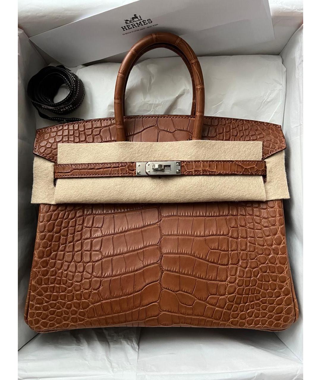 HERMES Коричневая сумка с короткими ручками из экзотической кожи, фото 2