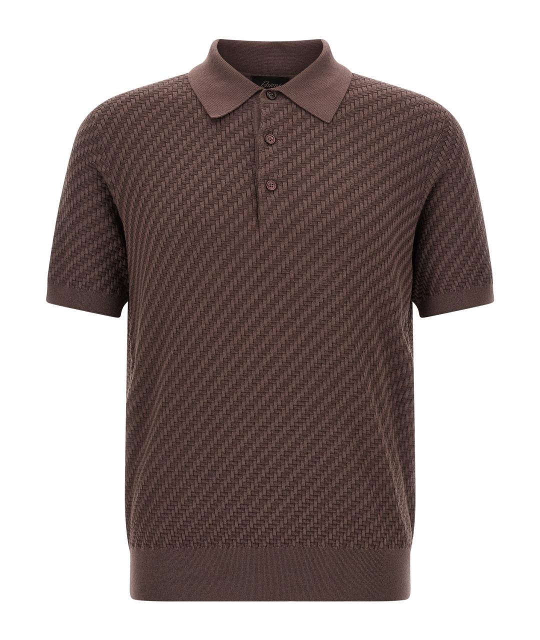 BRIONI Коричневое хлопковое поло с коротким рукавом, фото 1