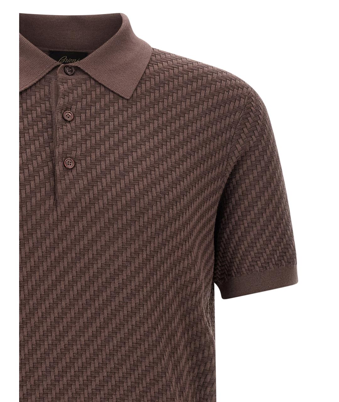 BRIONI Коричневое хлопковое поло с коротким рукавом, фото 3