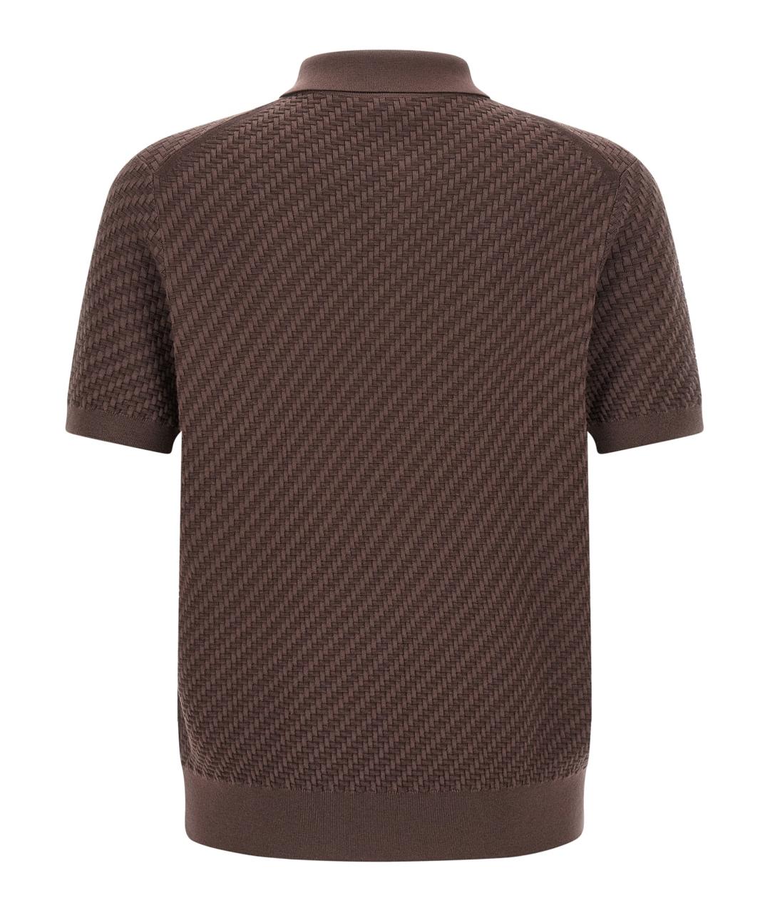 BRIONI Коричневое хлопковое поло с коротким рукавом, фото 2