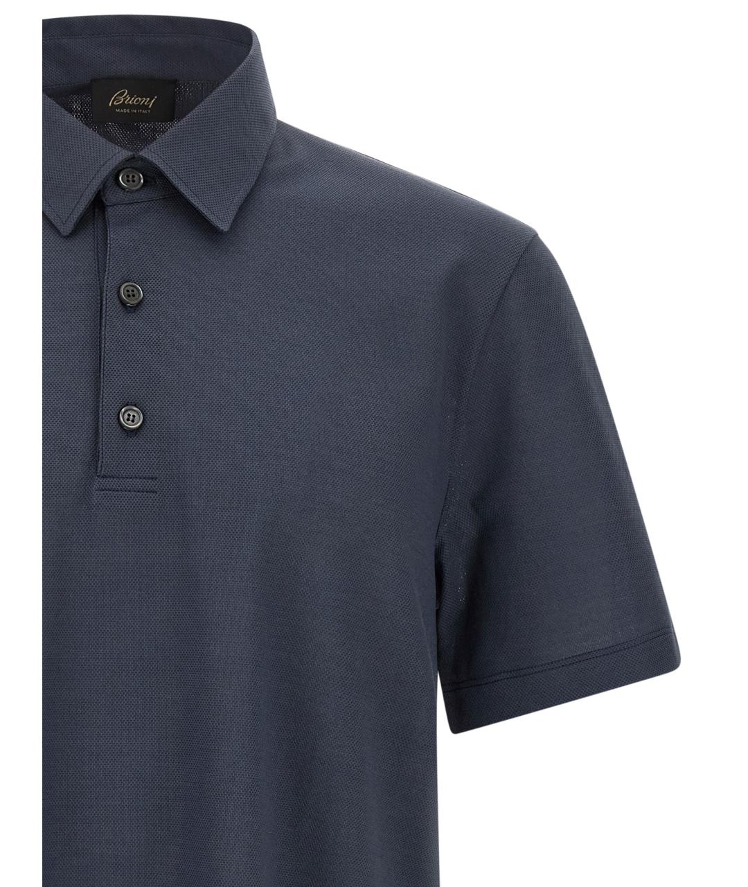 BRIONI Темно-синее хлопковое поло с коротким рукавом, фото 3