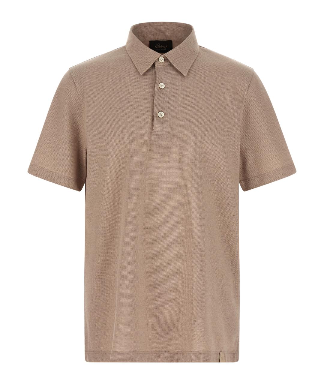 BRIONI Бежевое хлопковое поло с коротким рукавом, фото 1