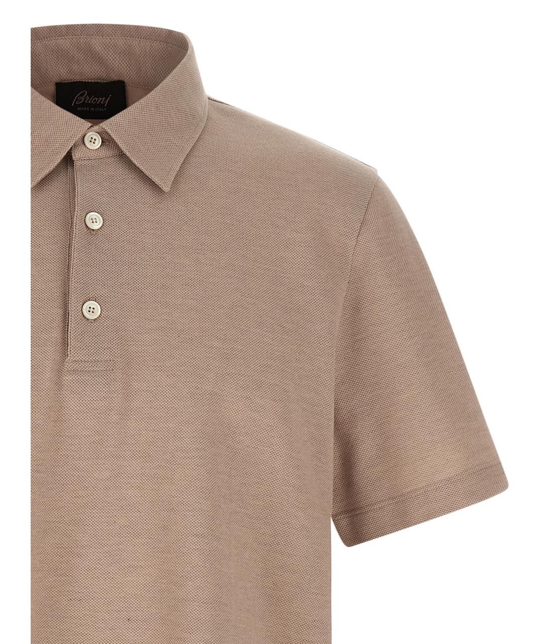 BRIONI Бежевое хлопковое поло с коротким рукавом, фото 3
