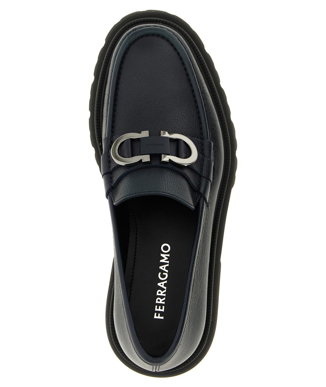 FERRAGAMO Синие кожаные лоферы, фото 4