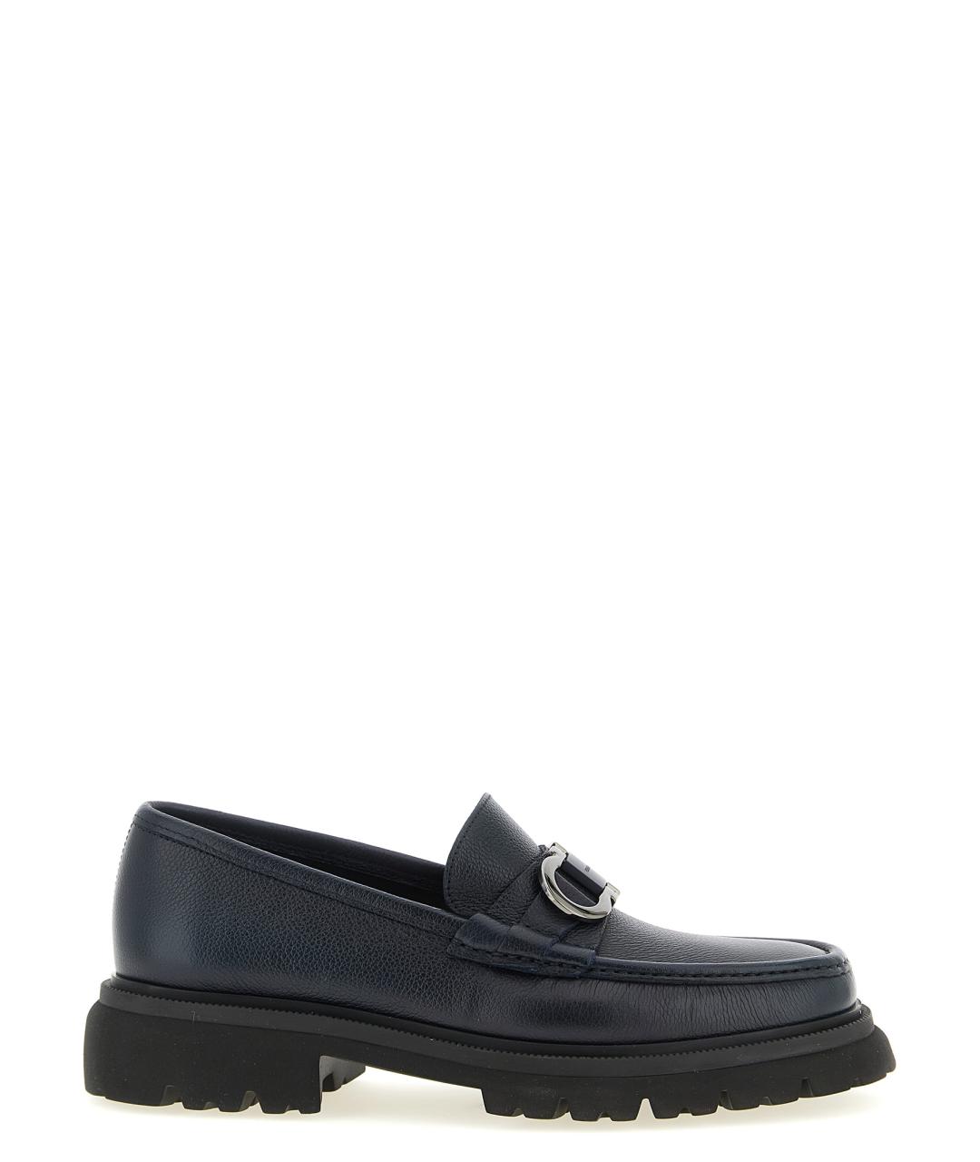FERRAGAMO Синие кожаные лоферы, фото 1