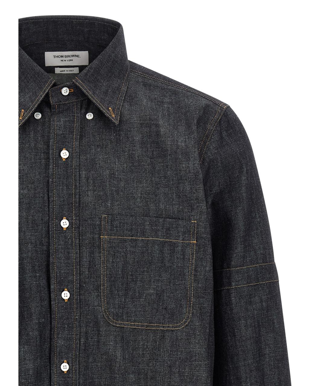 THOM BROWNE Темно-синяя хлопковая кэжуал рубашка, фото 3