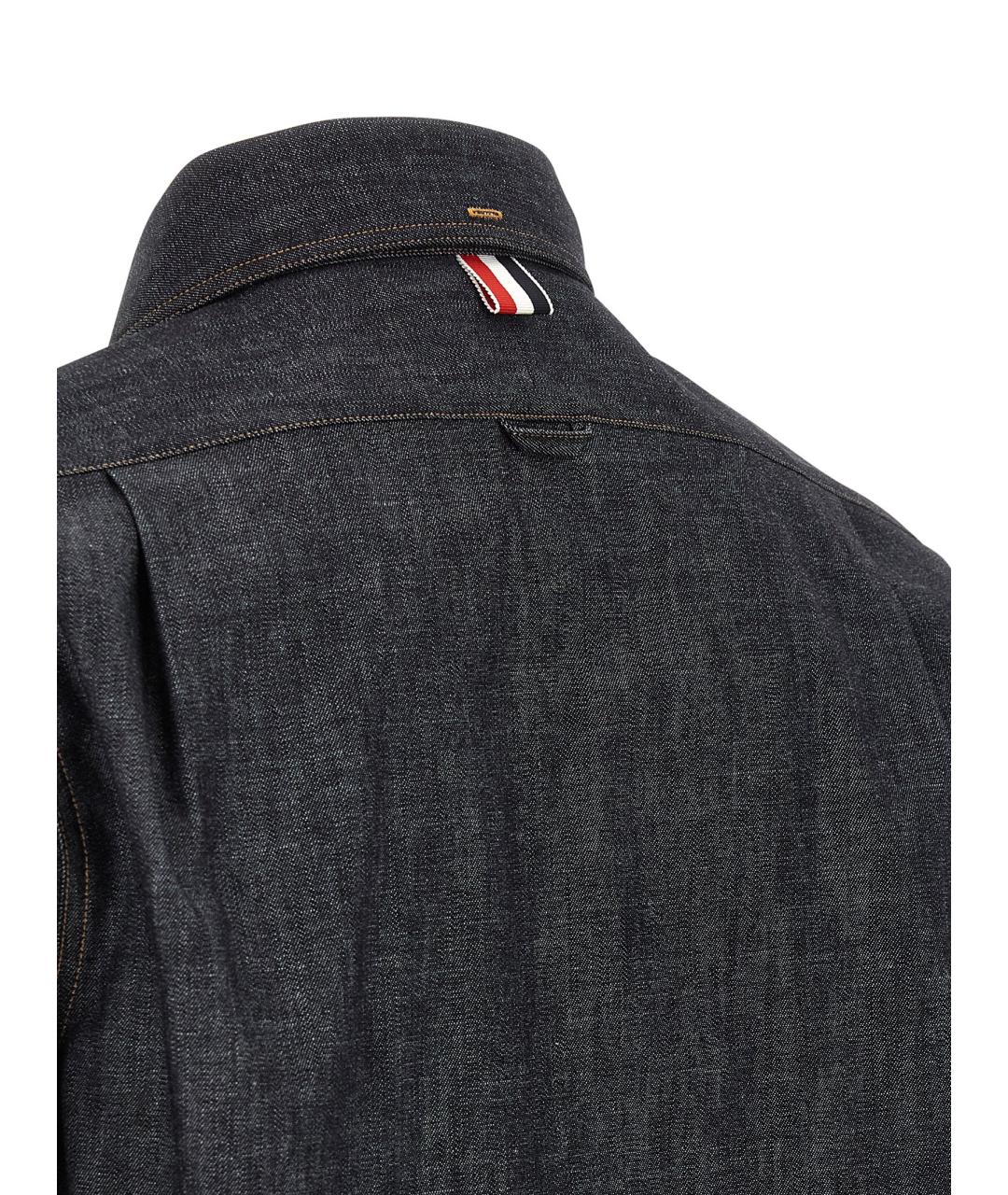 THOM BROWNE Темно-синяя хлопковая кэжуал рубашка, фото 5