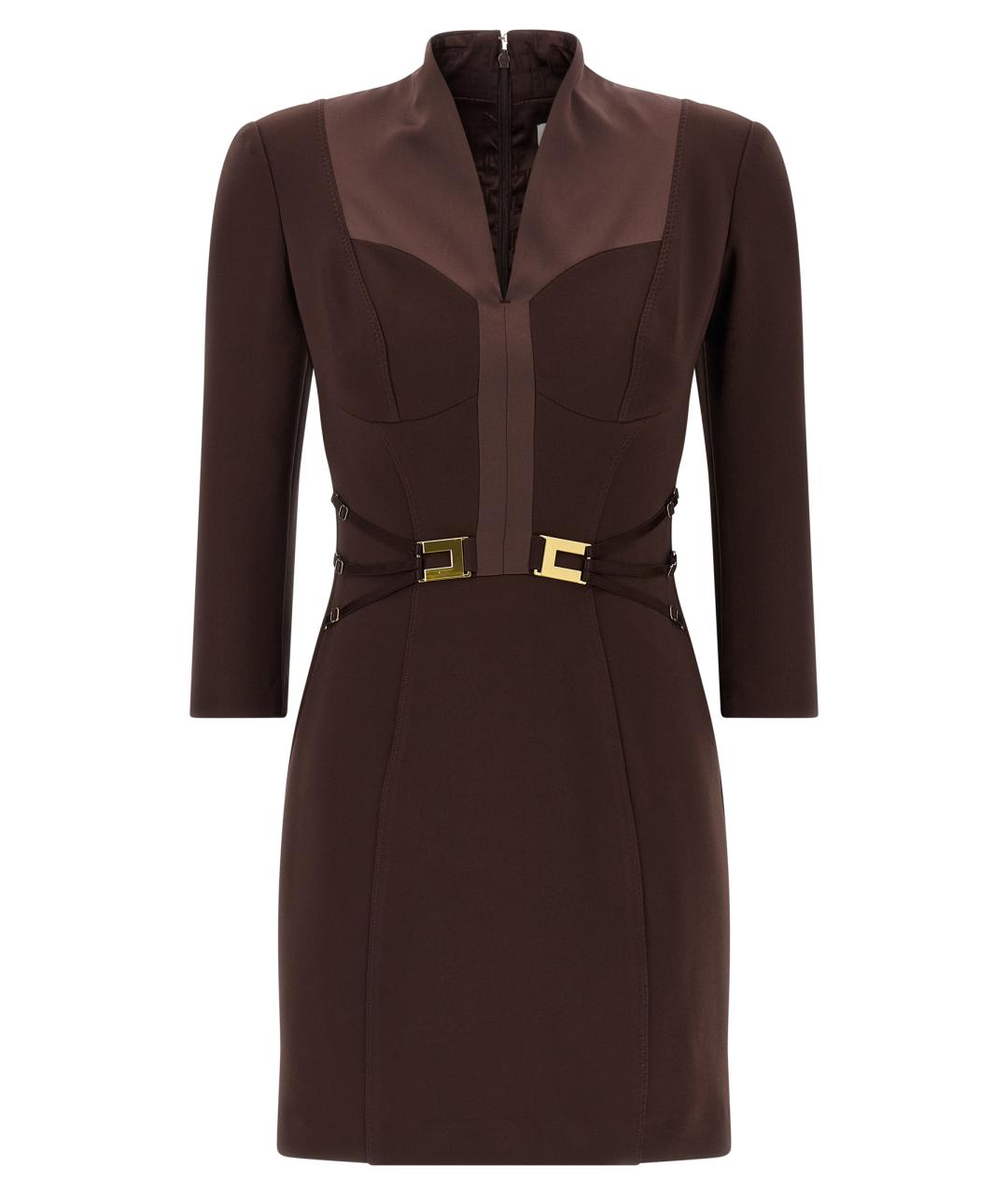 ELISABETTA FRANCHI Коричневое полиэстеровое повседневное платье, фото 1