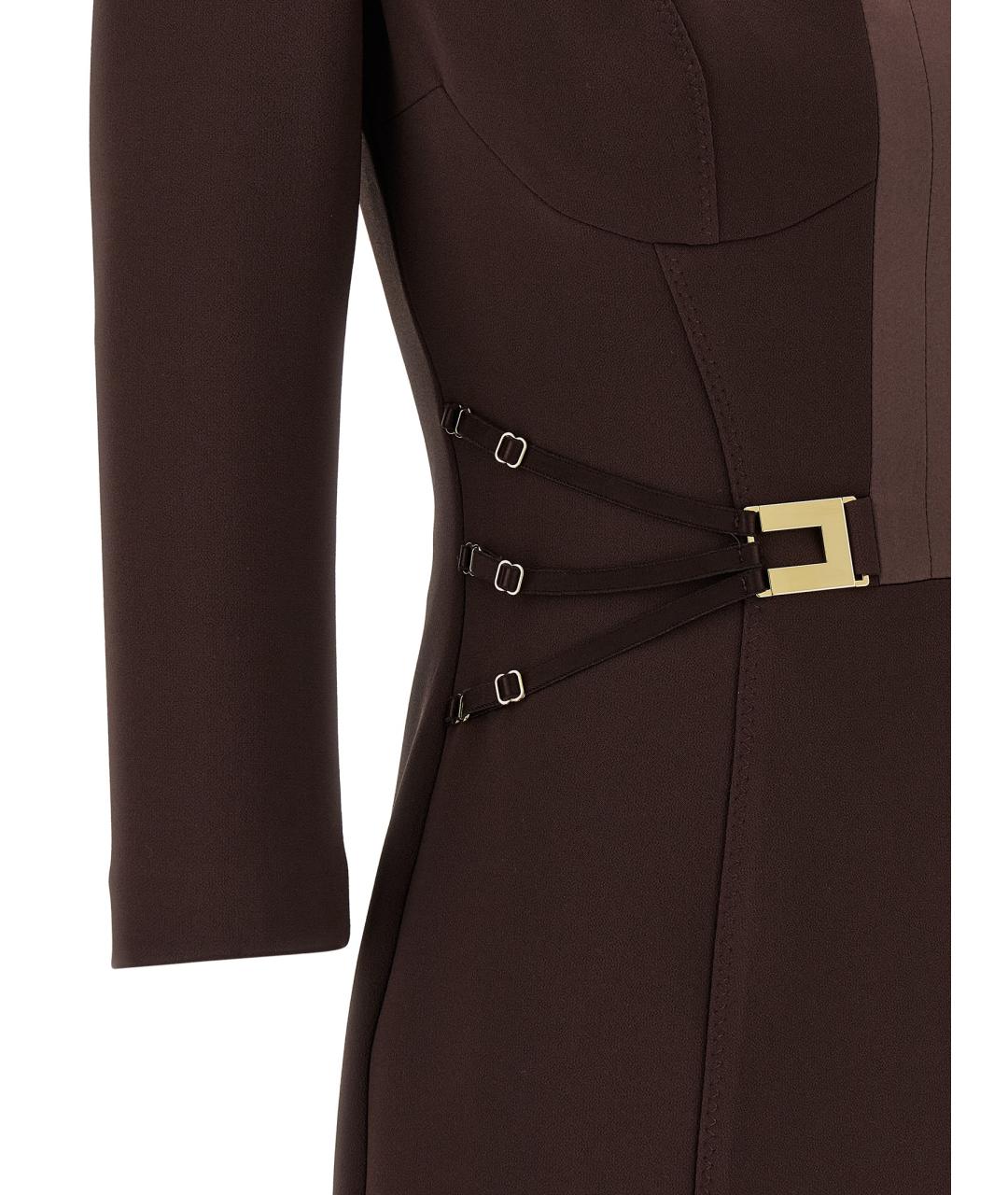 ELISABETTA FRANCHI Коричневое полиэстеровое повседневное платье, фото 4
