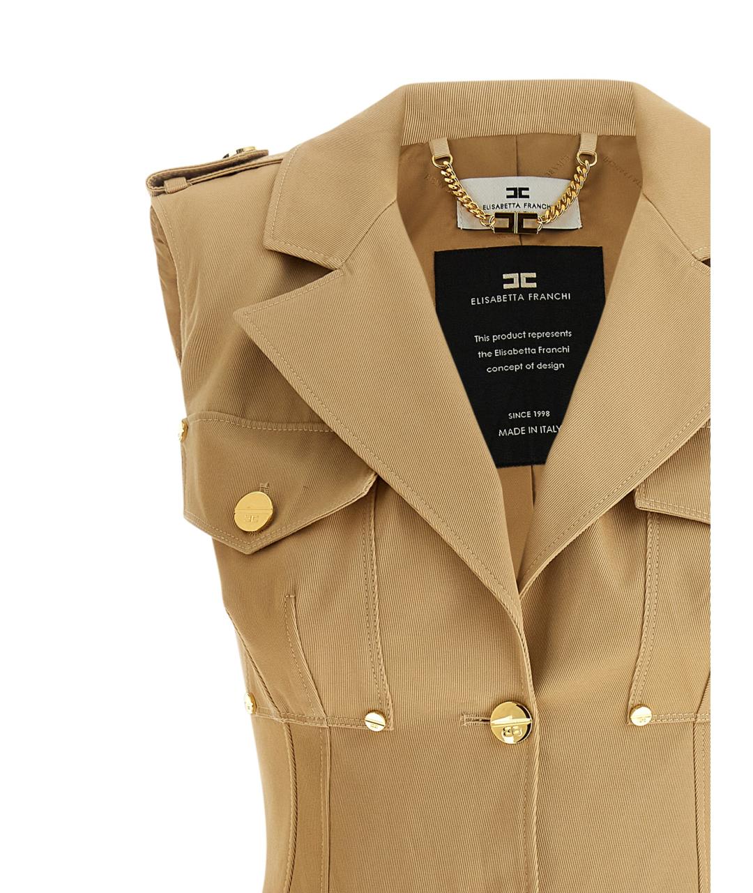 ELISABETTA FRANCHI Бежевое хлопковое повседневное платье, фото 3