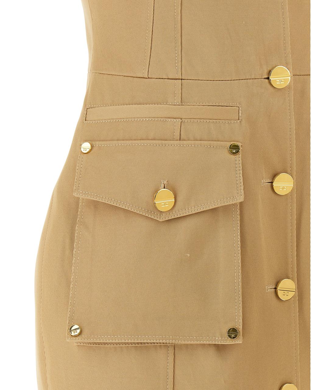 ELISABETTA FRANCHI Бежевое хлопковое повседневное платье, фото 4