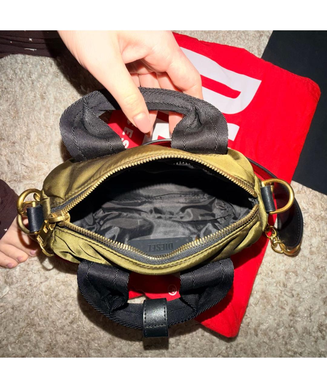 DIESEL Хаки тканевая сумка с короткими ручками, фото 4