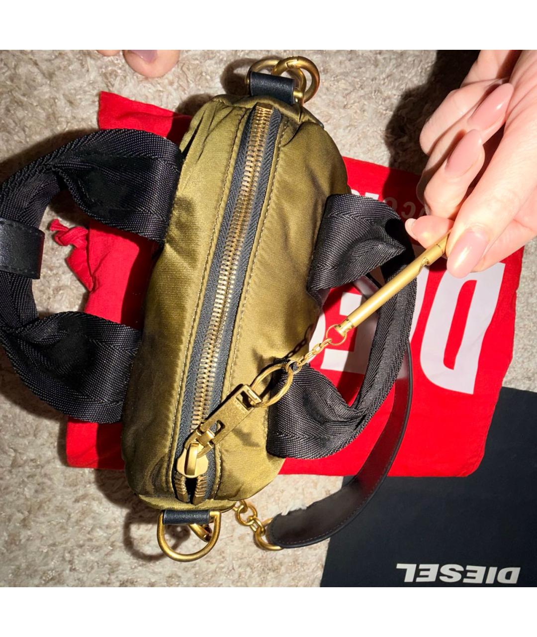 DIESEL Хаки тканевая сумка с короткими ручками, фото 8