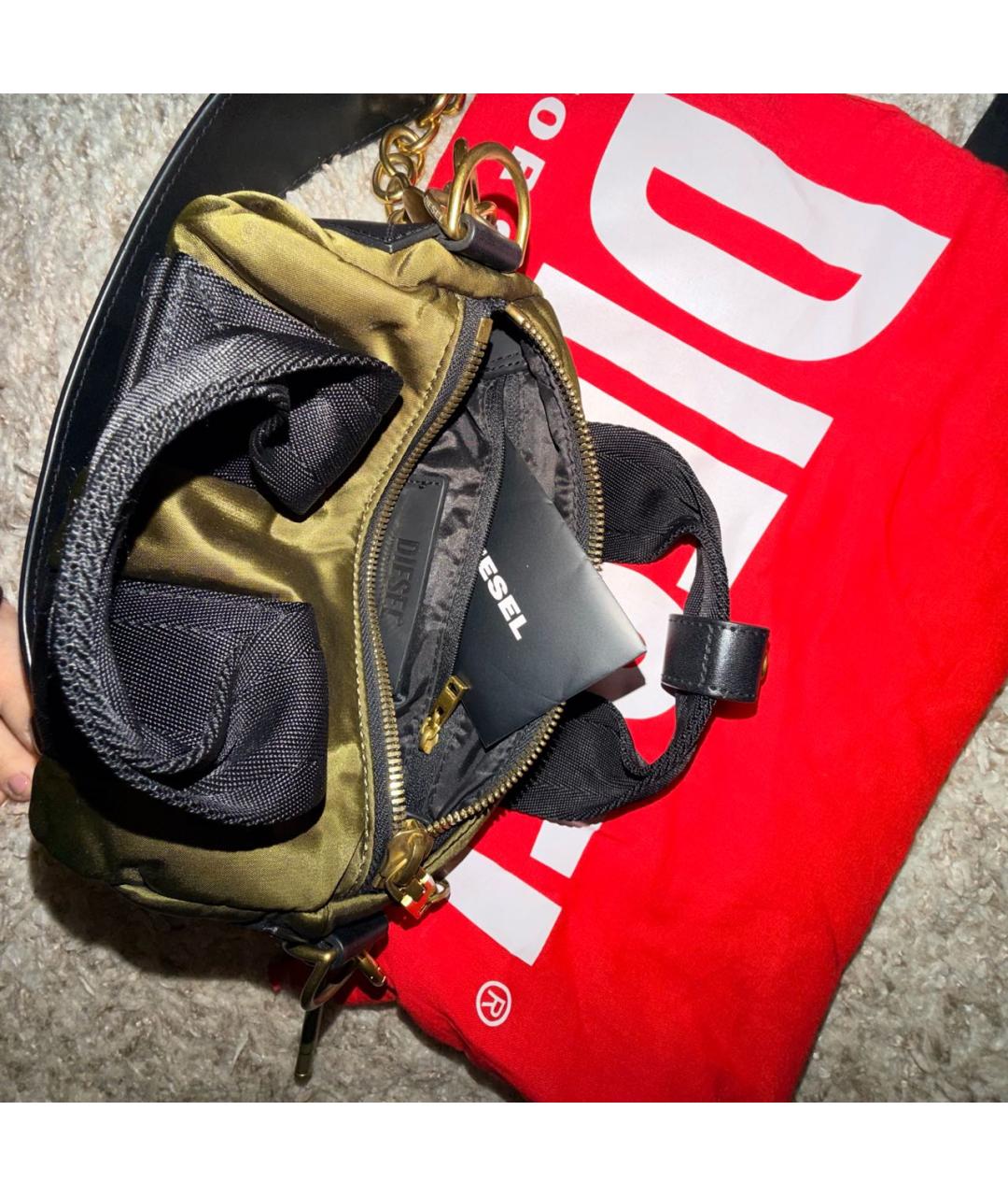 DIESEL Хаки тканевая сумка с короткими ручками, фото 2