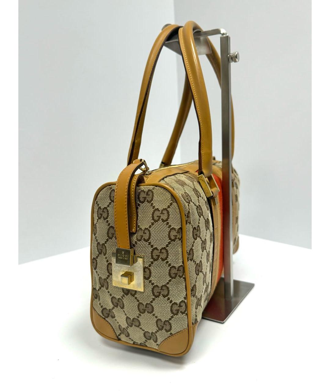 GUCCI Бежевая жаккардовая сумка с короткими ручками, фото 3