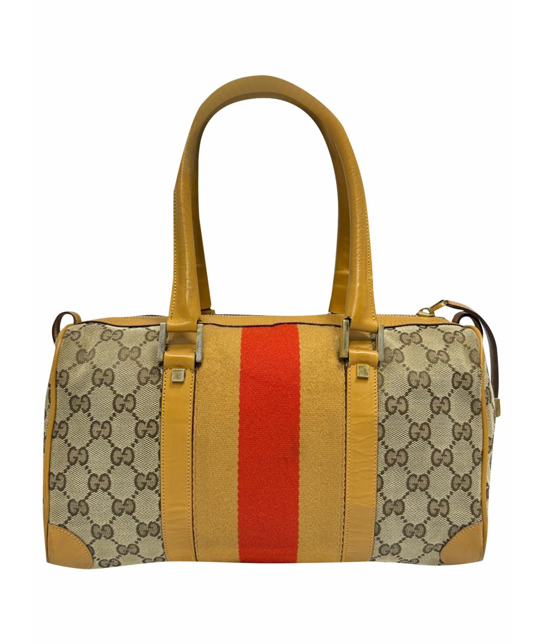 GUCCI Бежевая жаккардовая сумка с короткими ручками, фото 1