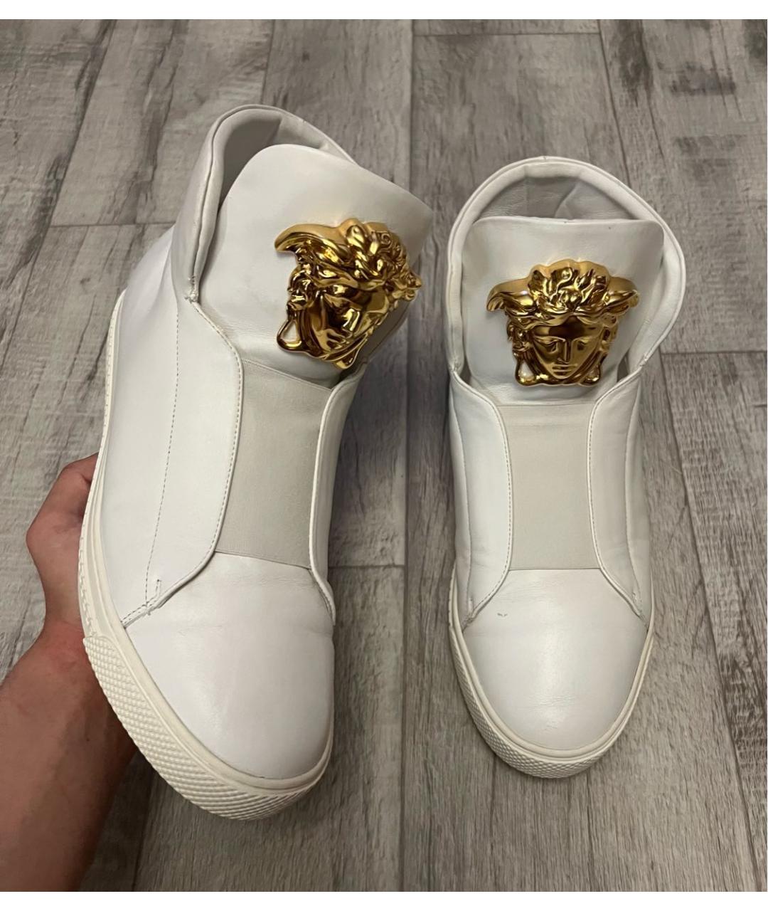 VERSACE Белые кожаные высокие кроссовки / кеды, фото 2