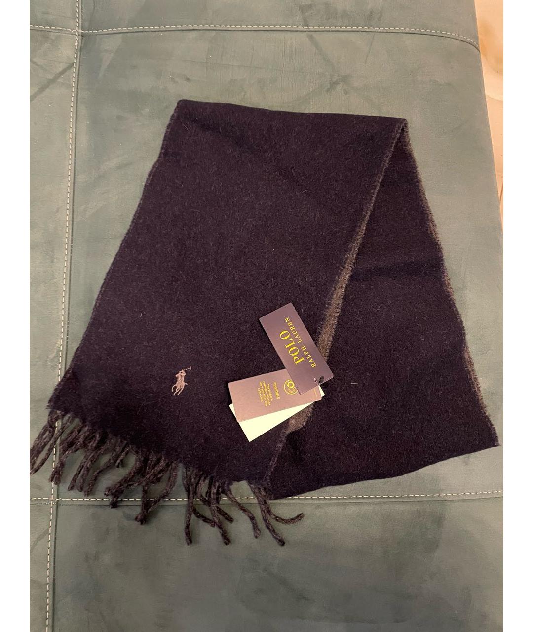 POLO RALPH LAUREN Темно-синий шерстяной шарф, фото 4