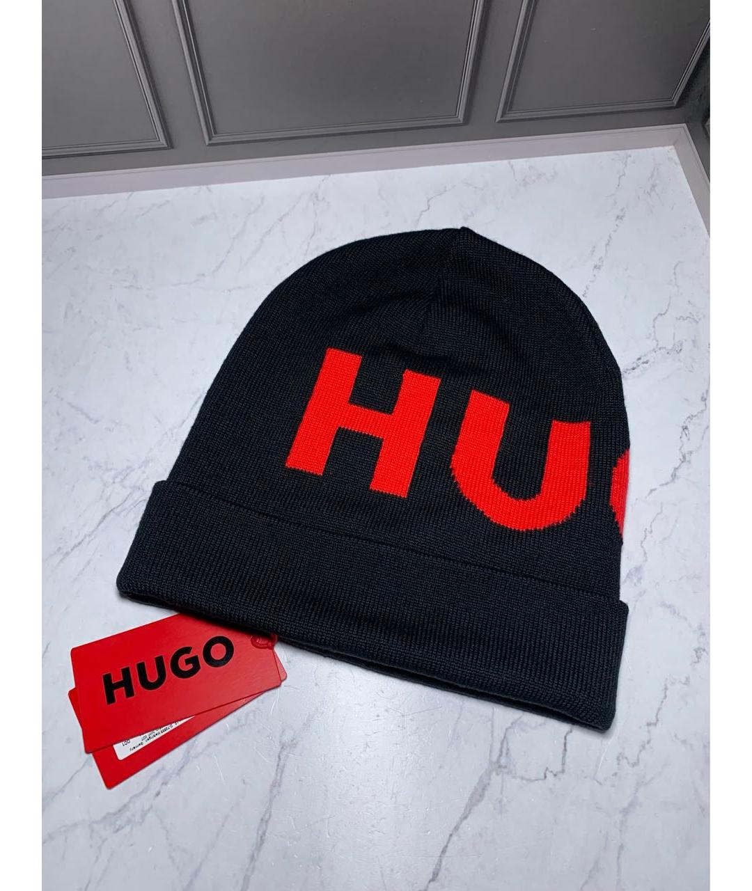 HUGO Черная шерстяная шапка, фото 3