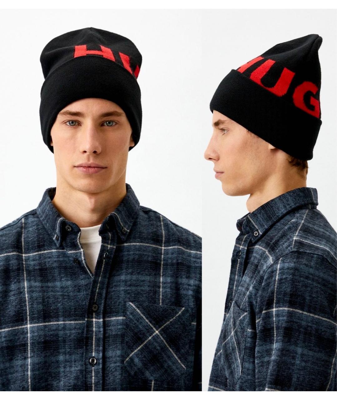 HUGO Черная шерстяная шапка, фото 2