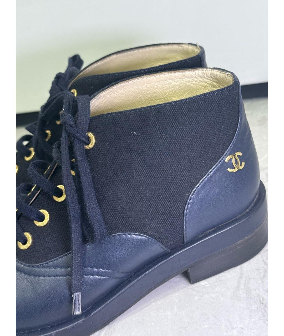 CHANEL Темно-синие текстильные ботинки, фото 7
