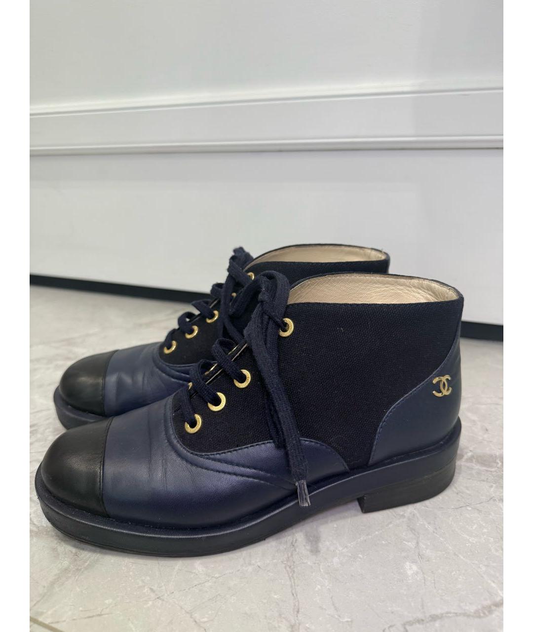 CHANEL Темно-синие текстильные ботинки, фото 9