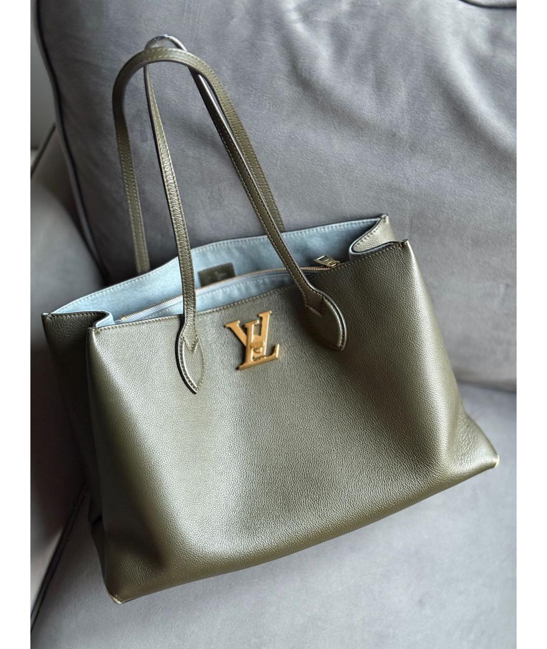 LOUIS VUITTON Хаки кожаная сумка тоут, фото 3