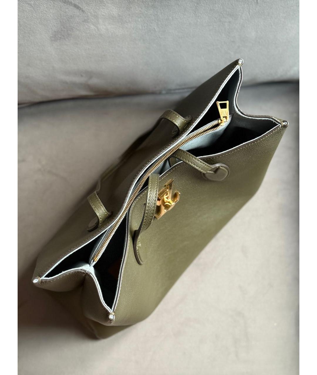 LOUIS VUITTON Хаки кожаная сумка тоут, фото 5