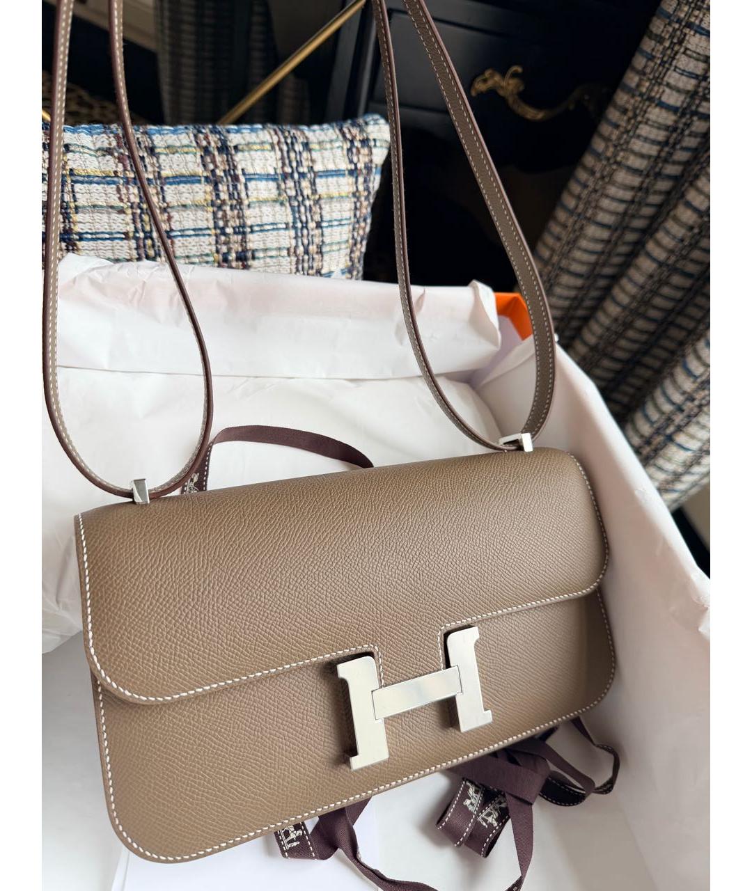 HERMES Серая кожаная сумка с короткими ручками, фото 2