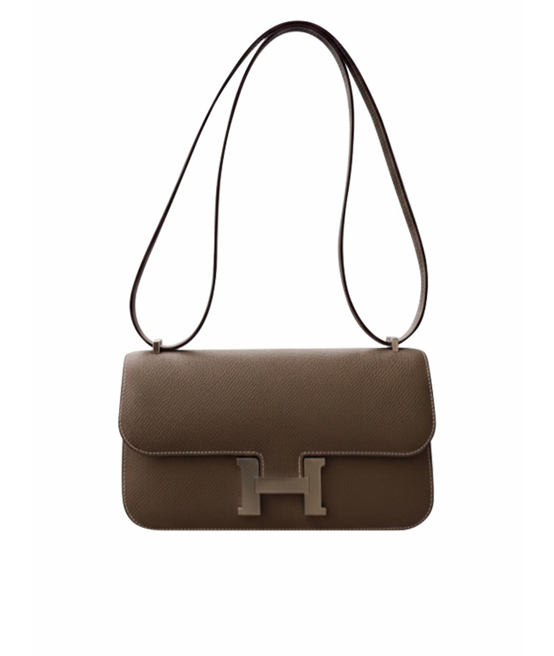 HERMES Серая кожаная сумка с короткими ручками, фото 1