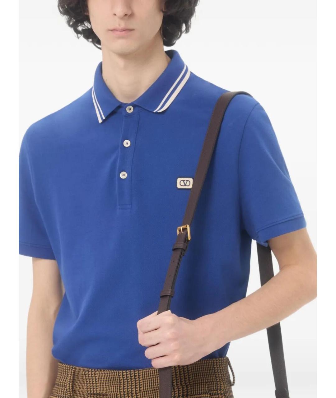 VALENTINO Синее хлопковое поло с коротким рукавом, фото 6