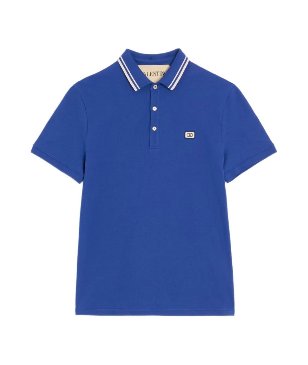 VALENTINO Синее хлопковое поло с коротким рукавом, фото 1