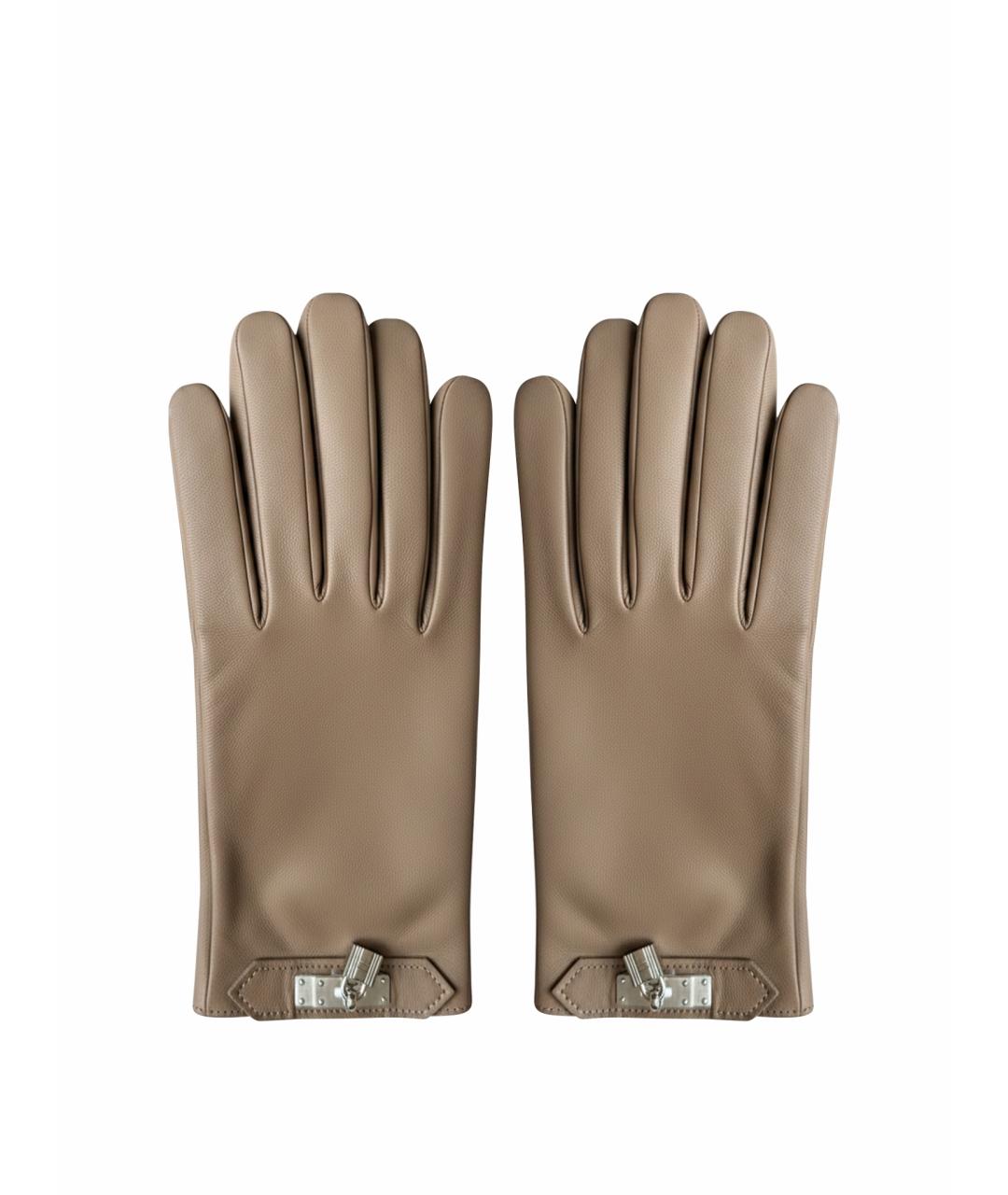 HERMES Бежевые кожаные перчатки, фото 1