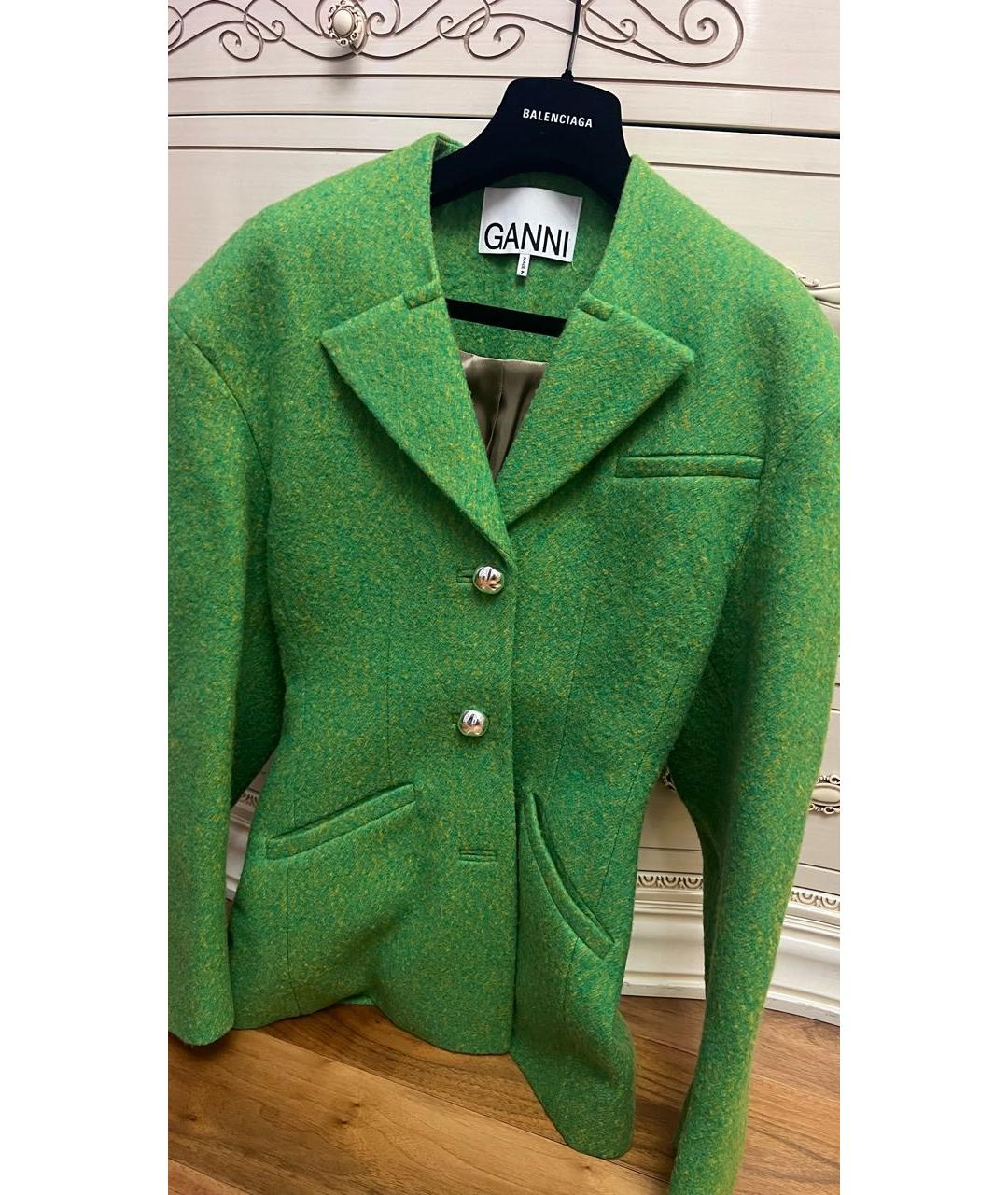 GANNI Зеленый шерстяной жакет/пиджак, фото 5