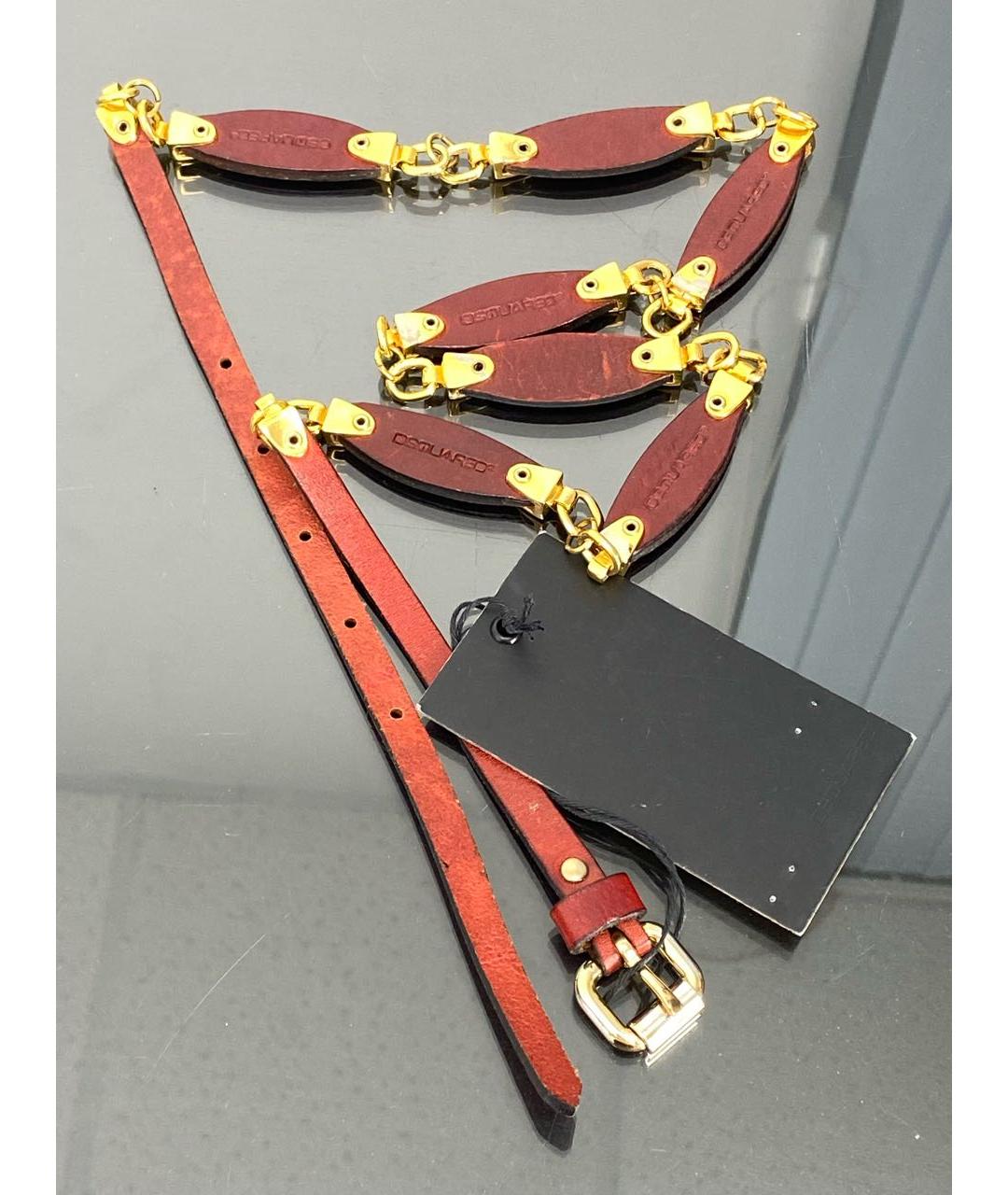 DSQUARED2 Бордовый кожаный ремень, фото 3