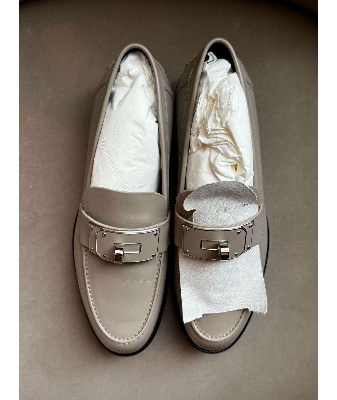 HERMES Серые кожаные лоферы, фото 2