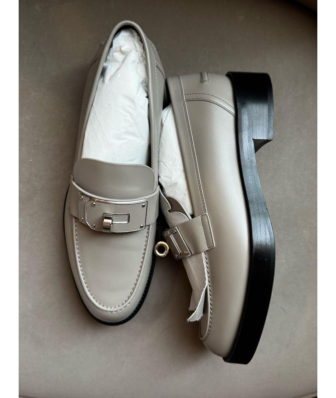 HERMES Серые кожаные лоферы, фото 3