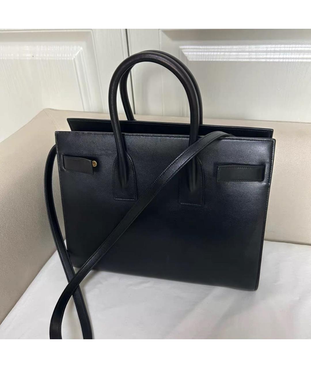 SAINT LAURENT Черная кожаная сумка тоут, фото 2