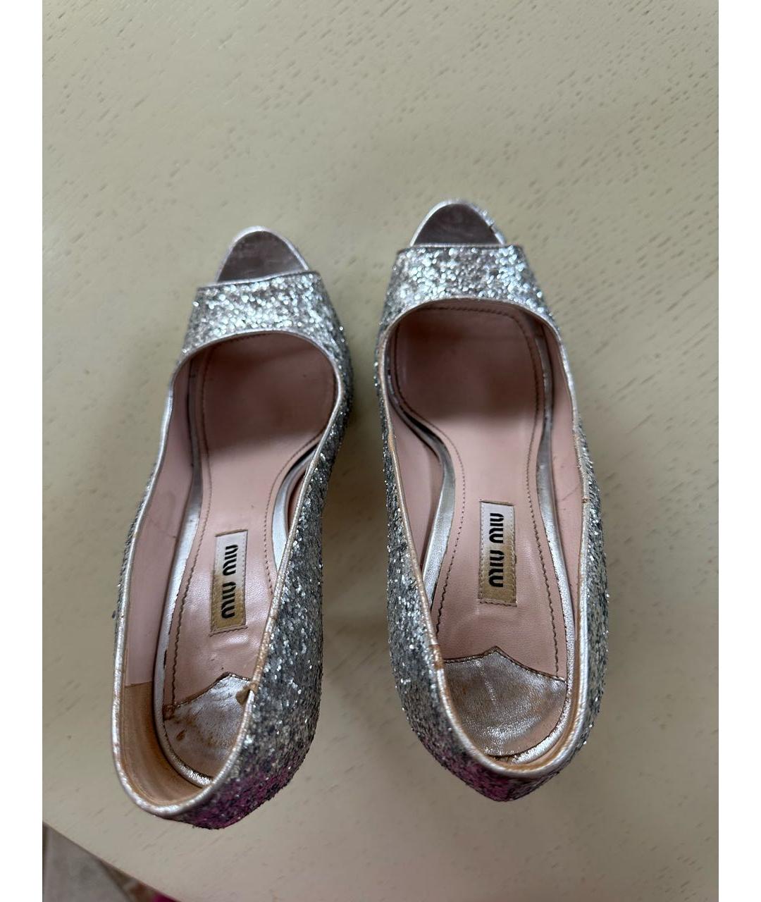 MIU MIU Серебряные кожаные туфли, фото 3